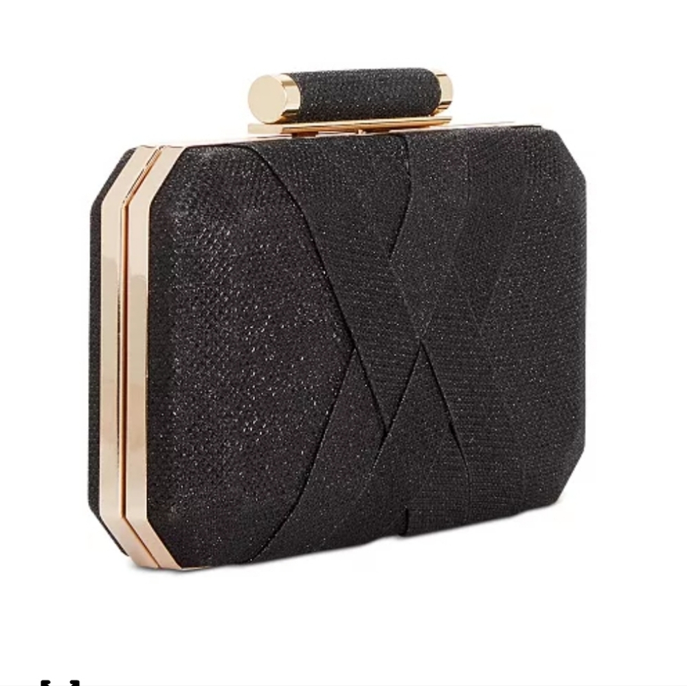 INC International Concepts Lindsay XX Laurex Cluth With Chain Black & Gold NEW